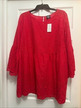 Beautiful Cal Style Red Eyelet Top Sz 2XL